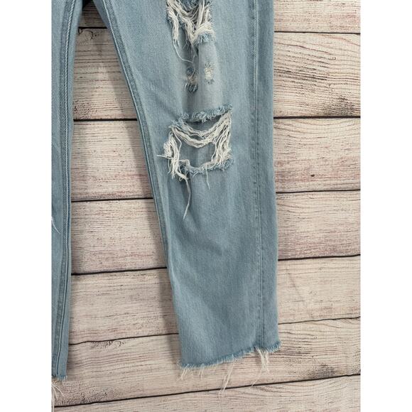 Kancan Delta Mid Rise Boyfriend Jeans Junior 13 Blue Light Wash Denim Distressed - Picture 6 of 11